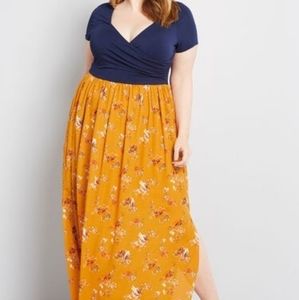 Modcloth Maxi Navy and Mustard Floral XL